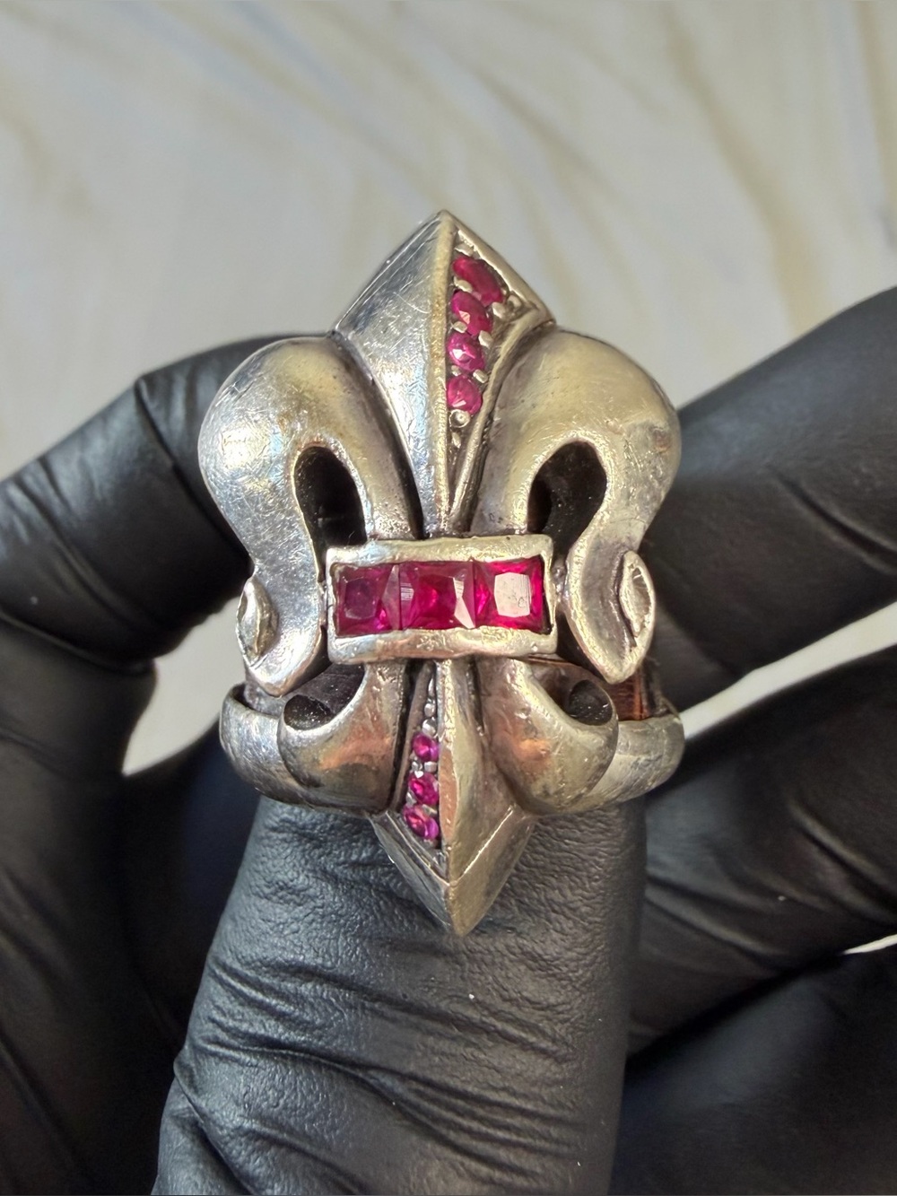 Tj Silversmiths Sterling 925 Silver Pink Sapphire Cross Ring chrome hearts